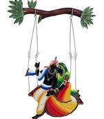 Karigaari India Wrought Iron Big Size Radha with Krishna on Swing Wall Hanging Showpiece Home Decor and Office