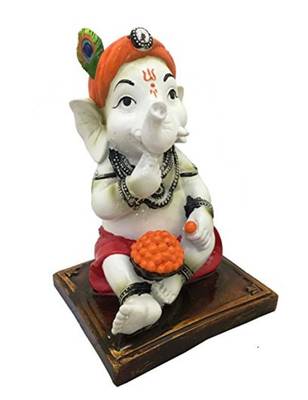 Karigaari Dhoti Baby Ganesha Eating Ladoo Resine Idol (0.15 cm x 0.1 cm x 0.08 cm) 1