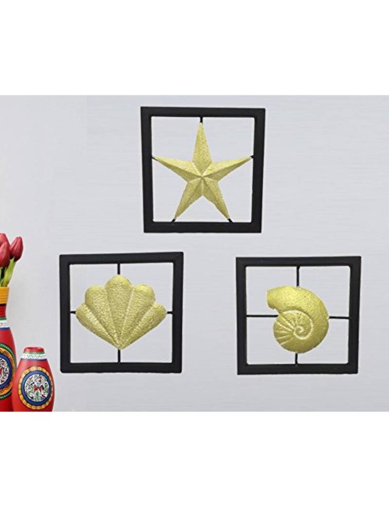 Karigaari India Wrought Iron Set of 3 Designer Wall Hanging Showpiece - Gold
