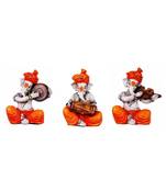Karigaari India Polyresine Set of 3 Orange Dhoti & Turban Ganesha Playing Instruments Showpiece