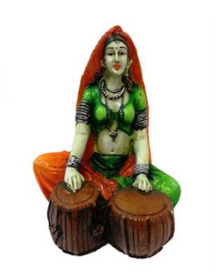 Karigaari Lady Playing Tabla Polyresine Showpiece (13 cm x 13 cm x 15.01 cm) 1