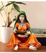 Karigaari Rajasthani Lady with Supda Polyresine Showpiece (15.24 cm x 15.24 cm x 15.24 cm)