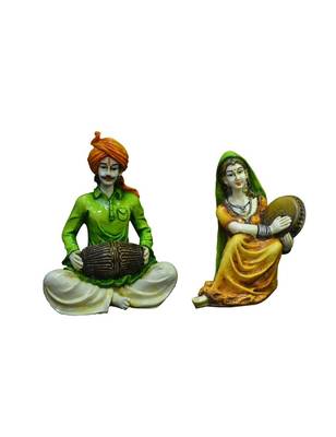 Karigaari India Traditions of Rajasthani : Man Playing Dholak & Lady with Dafli 1