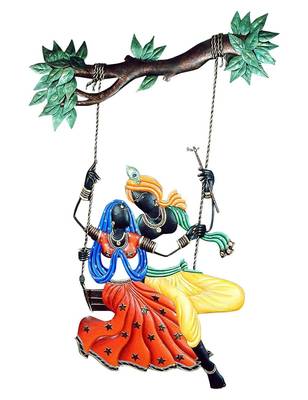 Shlok Collection Wrought and Cast Iron Radha Krishna Jhula Wall Hanging (38 cm x 3 cm x 78 cm) 1