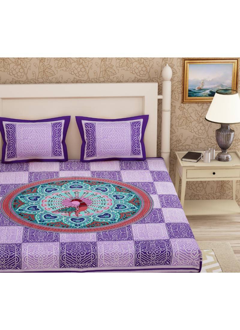 Emart 104 TC Cotton Double Printed Bedsheet (Pack of 1, Purple) EMART