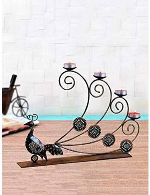 Karigaari India Decorative Dancing Peackock Set of 4 Candle Holder Showpiece Iron Peackock  (Size : 26 x 44 cm) 1