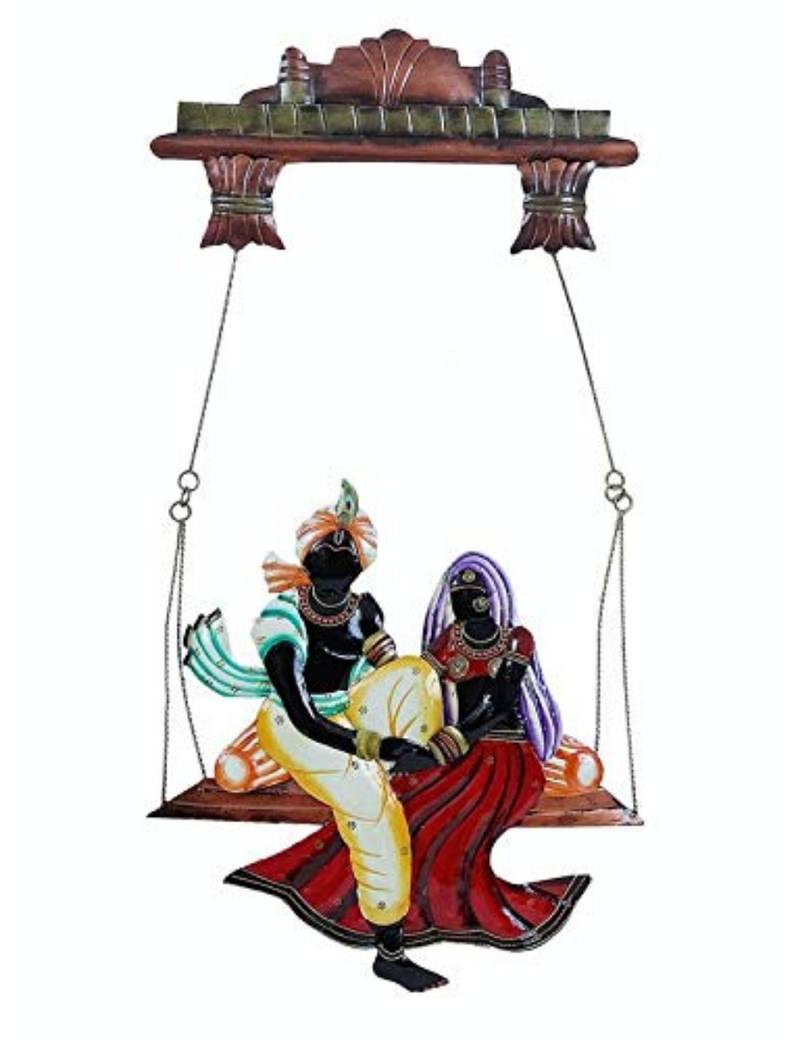 Karigaari India Wrought Iron Decorative Radha Krishna Under Swing