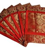 Lal Haveli Red Golden Work Dining Table Mat Set of 6 silk Placemats Set Table Mat for Dining Table