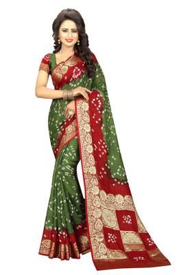 Mehendi printed art silk saree with blouse 1