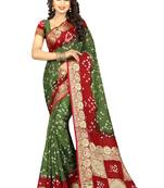 Mehendi printed art silk saree with blouse