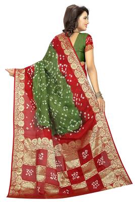 Mehendi printed art silk saree with blouse 2