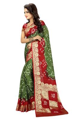Mehendi printed art silk saree with blouse 3