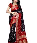 Black printed art silk saree with blouse