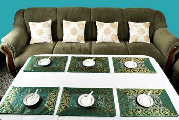 Lal Haveli Green Dining Table Mat Set of 6 silk Placemats Set Dining Table Mate Set 2