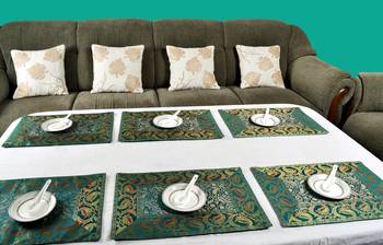 Lal Haveli Green Dining Table Mat Set of 6 silk Placemats Set Dining Table Mate Set 3