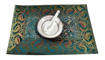 Lal Haveli Green Dining Table Mat Set of 6 silk Placemats Set Dining Table Mate Set 4