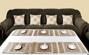 Lal Haveli Handmade Decorative Table Mats Set of 6 Silver Grey silk Kitchen Placemats Set for Dining Table 2
