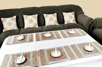 Lal Haveli Handmade Decorative Table Mats Set of 6 Silver Grey silk Kitchen Placemats Set for Dining Table 3