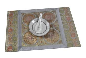 Lal Haveli Handmade Decorative Table Mats Set of 6 Silver Grey silk Kitchen Placemats Set for Dining Table 4
