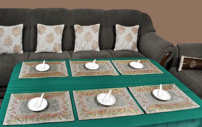 Lal Haveli Dining Table Mat Set of 6 Banarsi silk Fabric Kitchen