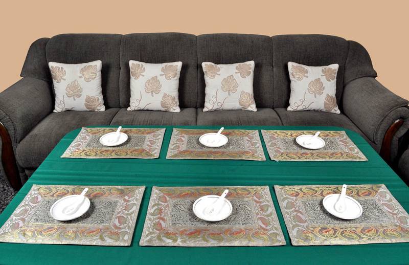 Lal Haveli Dining Table Mat Set of 6 Banarsi silk Fabric Kitchen