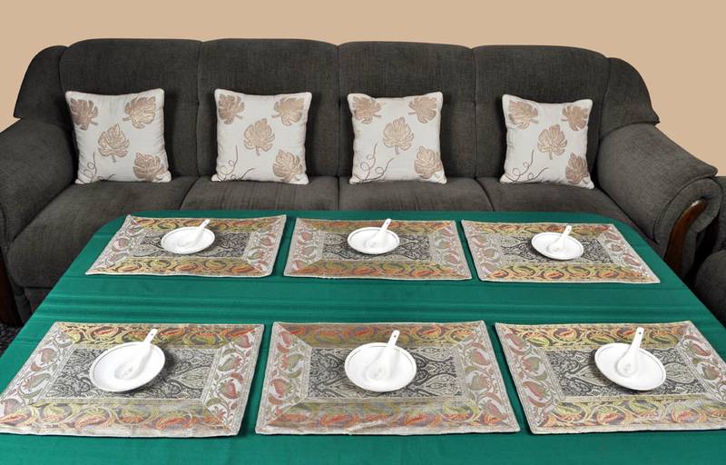 Lal Haveli Dining Table Mats 6 Pieces Banarsi silk Fabric Kitchen