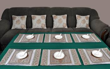 Lal Haveli Mats for Table, Dining Table Mat Set of 6 Banarsi silk Fabric Kitchen Placemats 3