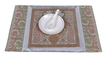 Lal Haveli Mats for Table, Dining Table Mat Set of 6 Banarsi silk Fabric Kitchen Placemats 4
