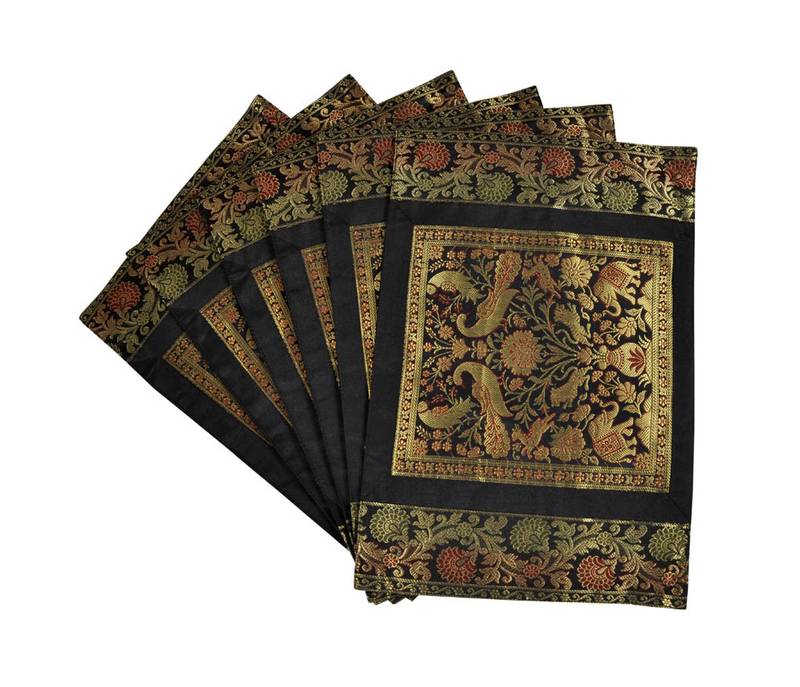 Lal Haveli Decorative Table Mats Set of 6 Royal Banarsi silk Kitchen