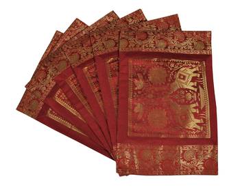 Lal Haveli Dining Table Mat Set of 6 Royal Wedding Decoration silk Placemats Set 12 X 18 inches 1
