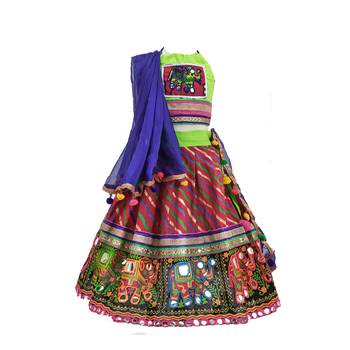 Multcolour embroidered cotton stitched lehenga 1
