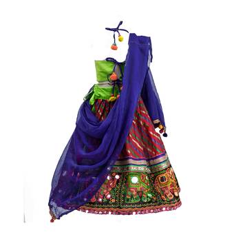 Multcolour embroidered cotton stitched lehenga 2