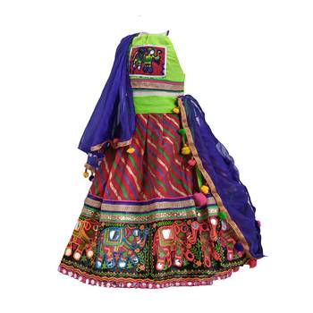 Multcolour embroidered cotton stitched lehenga 3