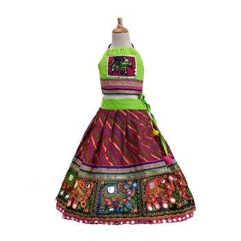 Multcolour embroidered cotton stitched lehenga 4