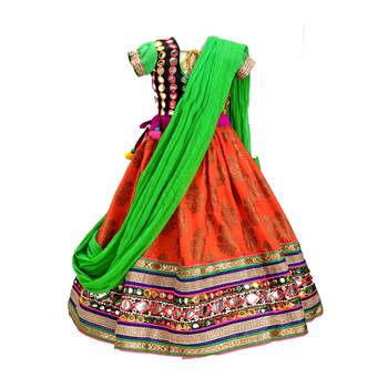Orange embroidered cotton stitched lehenga 2