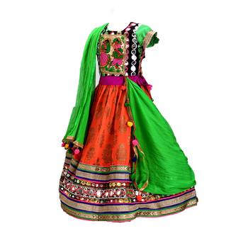 Orange embroidered cotton stitched lehenga 3