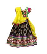 Black embroidered cotton stitched lehenga with  multi colour foil work