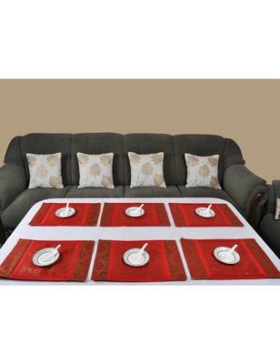 Lal Haveli Dining Table Mat Set of 6 Banarsi silk Fabric Kitchen Placemats 3