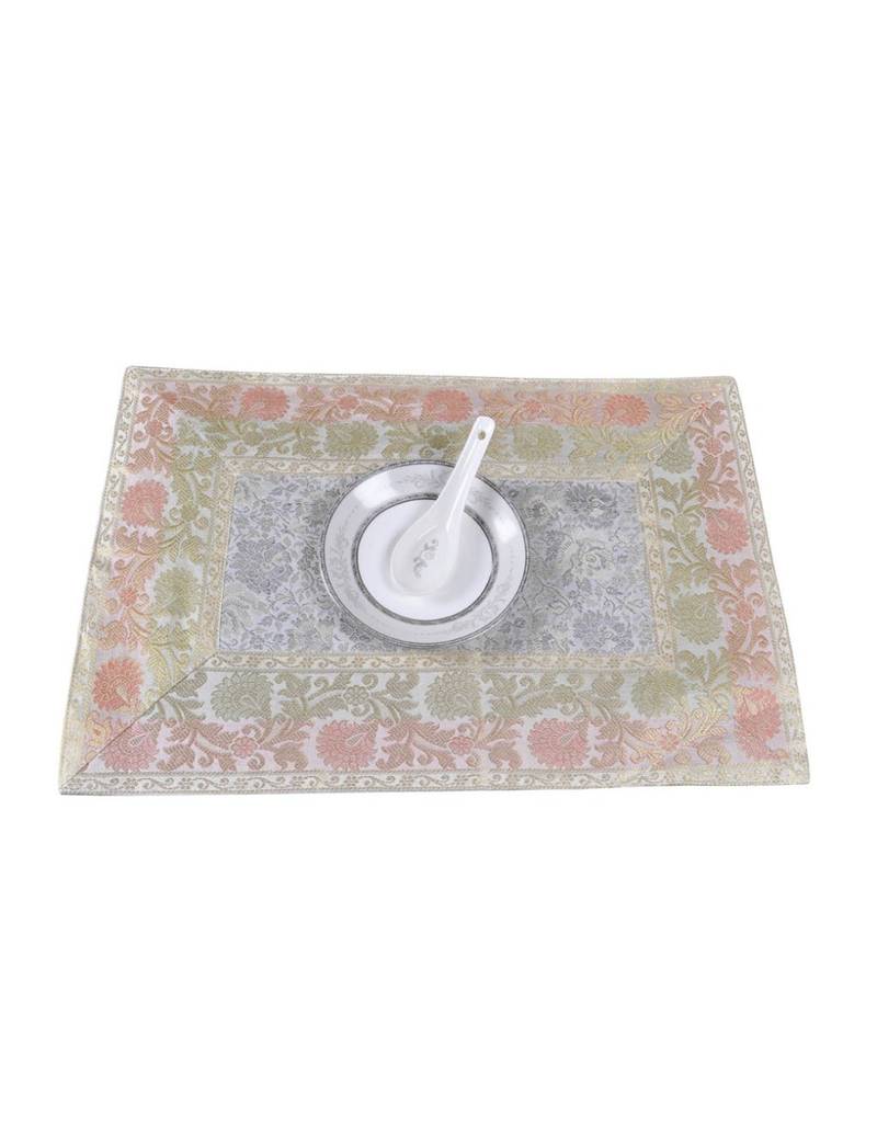 Lal Haveli Golden Work Dining Table Mat Set of 6 silk Placemats Set