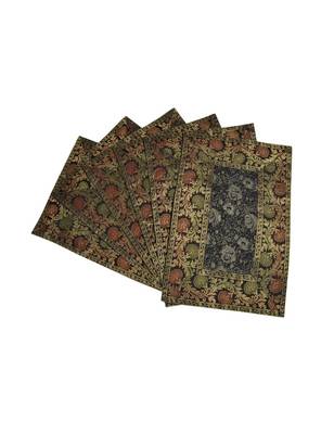 Lal Haveli Dining Table Mat Set of 6 Golden Work silk Placemats Set Best for Dining Table/Shelves 18 X 12 inches 1