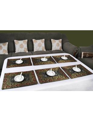 Lal Haveli Dining Table Mat Set of 6 Golden Work silk Placemats Set Best for Dining Table/Shelves 18 X 12 inches 2