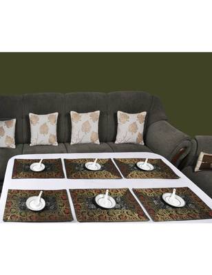 Lal Haveli Dining Table Mat Set of 6 Golden Work silk Placemats Set Best for Dining Table/Shelves 18 X 12 inches 3