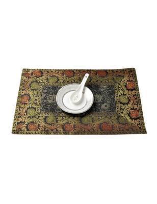 Lal Haveli Dining Table Mat Set of 6 Golden Work silk Placemats Set Best for Dining Table/Shelves 18 X 12 inches 4