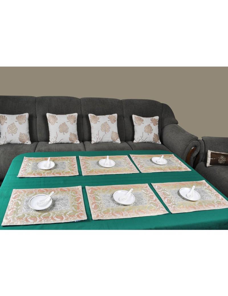 Lal Haveli Dining Table Mat Set of 6 Banarsi silk Fabric Kitchen