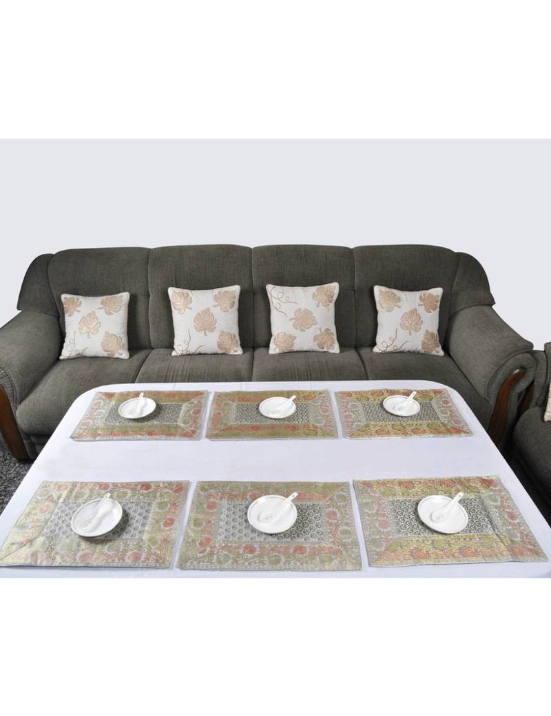 Lal Haveli Mats for Table, Dining Table Mat Set of 6 Banarsi silk Fabric Kitchen Placemats LAL