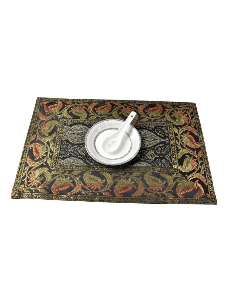 Lal Haveli Dining Table Mat Set of 6 Banarsi silk Fabric Kitchen