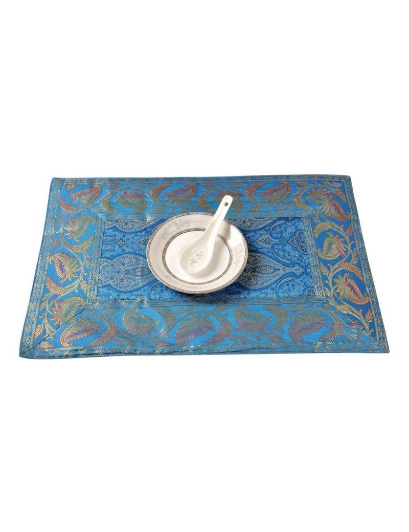 Lal Haveli Dining Table Mat Set of 6 Banarsi silk Fabric Kitchen