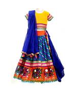 Blue embroidered multicoloured  cotton stitched lehenga