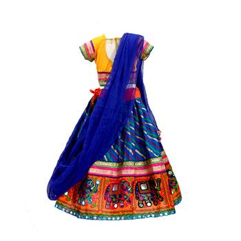 Blue embroidered multicoloured  cotton stitched lehenga 2