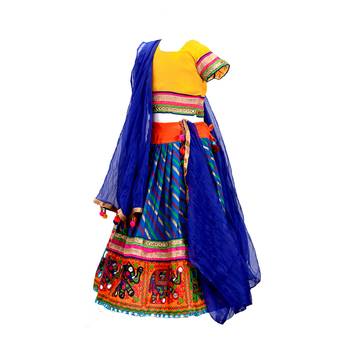 Blue embroidered multicoloured  cotton stitched lehenga 3